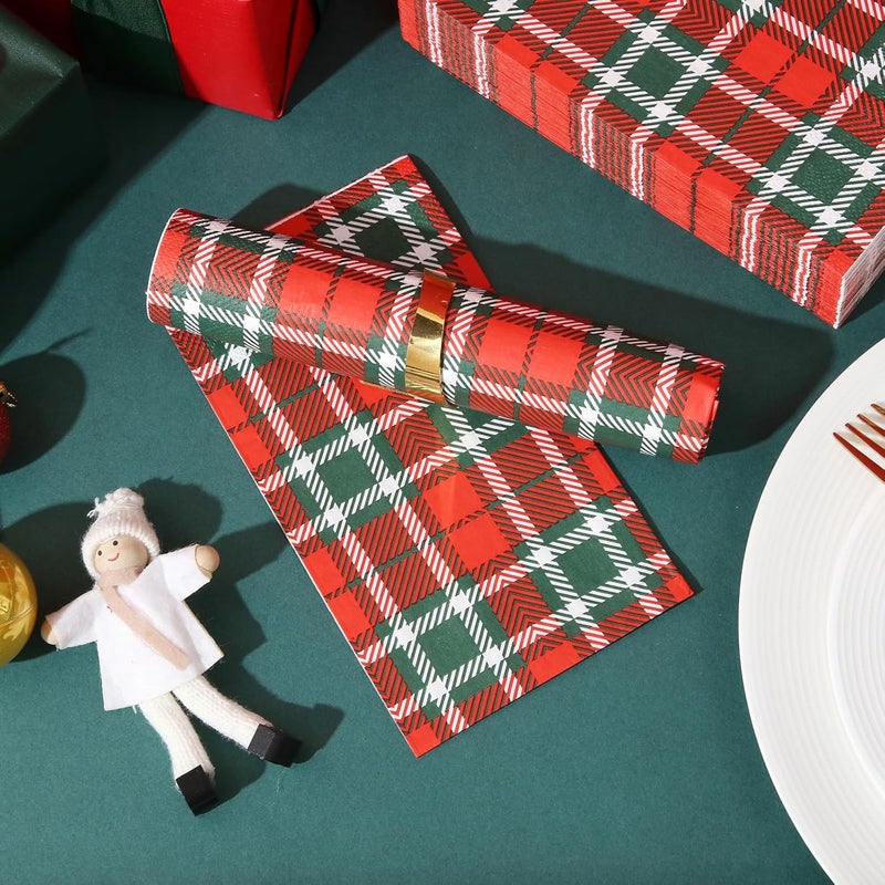 Tamone 100PCS 3-Ply Christmas Napkins Red Lattice - Red Napkins Disposable - Premium Quality Dinner Napkins Soft and Absorbent for Christmas - Image 4